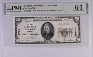 1929 Ty1 PMG 64 First National Bank of Lincoln Nebraska $20 - Picture 1 of 2