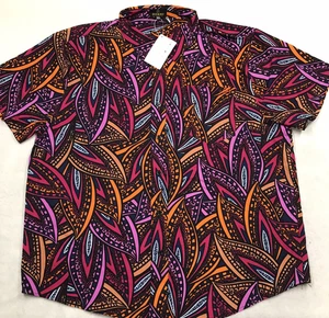 DIYANU Keyon Hemd Herren 2XL Orange Lila Sunset Leaves African Print AOP - Bild 1 von 12
