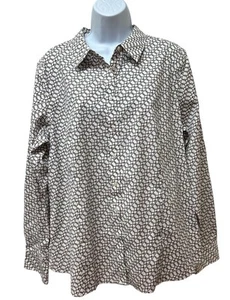 Talbots No Iron Cotton Blend Blouse Button Up Size 18 Chain Link Pattern NEW - Picture 1 of 8