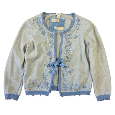 Cárdigan J Jill Petite Azul Bordado Lentejuelas PM Lana de Cordero Mezcla de Seda Pradera Foto 1 de 4