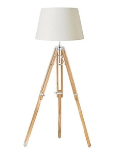 Nautical Teakwood Tripod Floor Lamp Vintage Living Room Home decor shade lamp - Picture 1 of 3
