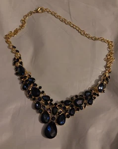 Blue Gold Rhinestone Crystal Necklace - Picture 1 of 3