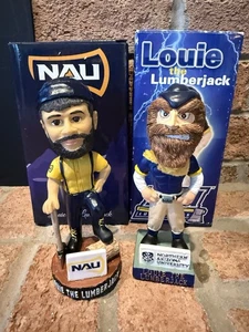 Northern Arizona University Louie The Lumberjack Mascot Set Of 2 Bobbleheads NIB - Picture 1 of 4