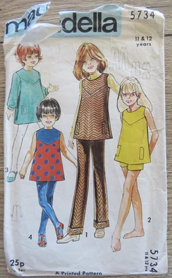 (1960’s) Maudella 5734 Patrón de Costura Niñas Niño Túnica Top Vestido Corte Edad 11-12 años Foto 1 de 4
