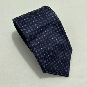 Brioni klassische marineblaue Herrenkrawatte geometrisches Quadrate Muster 100 % Seide italienisch - Bild 1 von 8