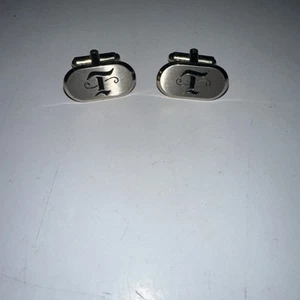 oval Gold-Toned T Pattern Cufflinks Vintage hickok Men's Fashion 60s cufflinks - Picture 1 of 6