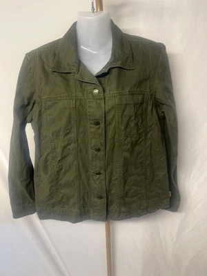 Vintage Blasport Olive Green Denim Jacket Womens Medium 100% Cotton Button-Front - Image 1 of 4