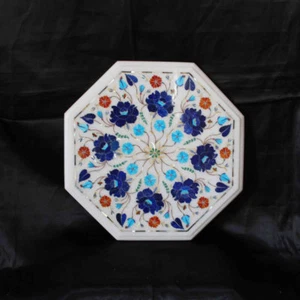 12" Marble Semi Precious Stone lapis inlay work pietra dura marquetry decor - Picture 1 of 6