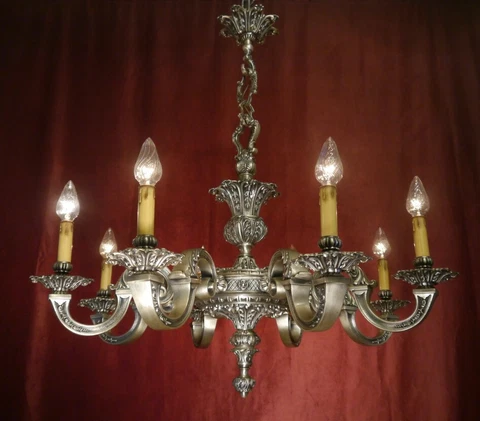 HEAVY SILVER NICKEL BRONZE BRASS CHANDELIER CEILING LAMP 8 LIGHTS Ø 35" Cover