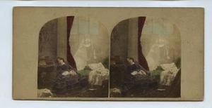 Dream Of A Wedding - Ghostly Image - Hand Tinted Genre Stereoview By Silvester - Foto 1 di 2