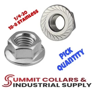 1/4"-20 Stainless Steel Serrated Hex Flange 18-8 304 Lock Nuts Coarse (Pick Qty) - Picture 1 of 2