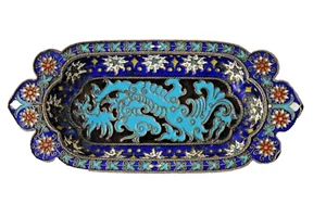 Antique Russian Imperial Khlebnikov silver cloisonne pin tray 1884 - Picture 1 of 8