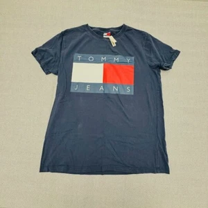 Vintage Tommy Jeans Classic Flag Logo T-Shirt Blue Size Large - Picture 1 of 7