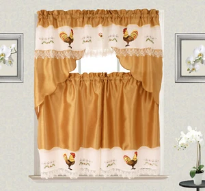 Hahn Makramee Stickerei Design Küchenvorhang mit Swag und Stufe Set 36 Zoll - Bild 1 von 6