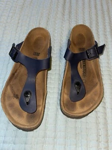 Birkenstock Gizeh Navy Blue Leather Slip-on Thong Sandals Size 7 - Picture 1 of 8