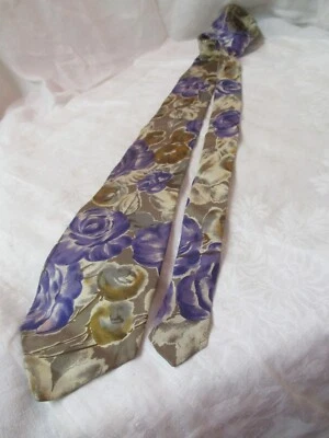 Corbata vintage de seda Hunter Haig arena púrpura bronceado cobre floral Foto 1 de 3