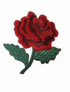 #3955RR 2-1/2" Red Rose Flower Embroidery Iron On Appliqué Patch--Right - Picture 1 of 1