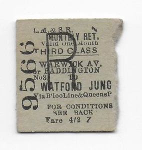 Railway Ticket LMS Warwick Ave etc to Watford Jcn 3rd Monthly Return Edmondson - Picture 1 of 1