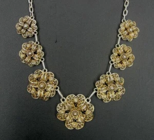 Necklace Silver Spun Flowers Gold Vermeil over Sterling 925 Vintage 20" Long - Picture 1 of 5