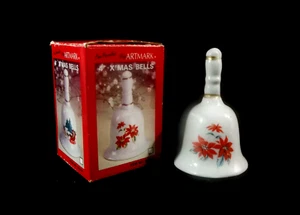 Artmark Fine Porcelain 4" Christmas Bell with Poinsettia Design - Picture 1 of 10