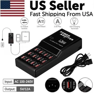 Multi 12 Port USB Charging Station Hub Desktop Wall Cell Phone Charger Organizer - Picture 1 of 12