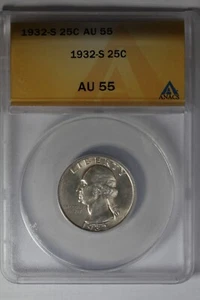 1932-S .25 ANACS AU55 Washington Quarter, Silver 25 Cents - Picture 1 of 2