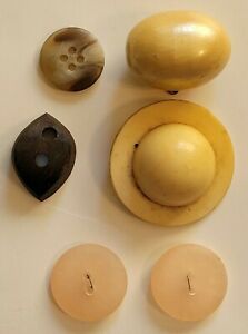 Assorted buttons, etched, carved, wooden, etc