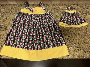 Handcrafted Yellow Floral Girls 4T Soft Dress With Matching 18" Doll Dress NEW - Picture 1 of 5