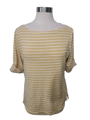 Chaps Womens Knit Top 2XL Yellow White Stripe Short Sleeve Stretch Pullover - Image 1 of 4
