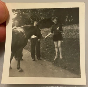 Vintage Photograph Woman With a Horse. 2.5" x 2.5" 1940s - Picture 1 of 1