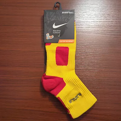LeBron James Original Nike Elite Socks Quarter Cut Size Large Yellow/Red Cavs - Image 1 of 4