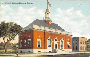 Emporia KS Farm Behind Post Office, Nice Belfry, Arch Window Bldg~c1910 Postcard - Picture 1 of 2