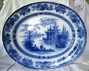 Doulton Burslem 17 1/4" Modello piatto da portata blu flusso ovale c.1891 - Foto 1 di 10