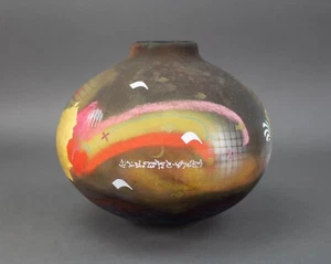 Hall Carlson signiert 1985 Vintage abstrakt Raku Studio Kunst Keramik Vase - Bild 1 von 8