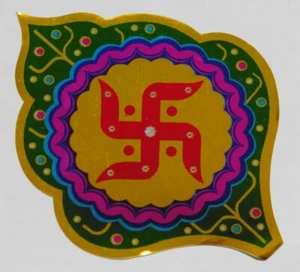 Hindu Buddhist Leaf Shaped Sacred and Auspicious Foiled Sticker 9.3 x 12.2 cm - Picture 1 of 2