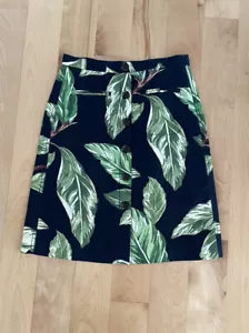 Ann Taylor Women's Skirt Petite Size 4 Navy Cotton Linen Tropical Buttons - Picture 1 of 10