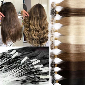 Micro Ring Loop Tip Remy Echthaar Extensions Russisches Glattes Haar 100-200er USA - Bild 1 von 74