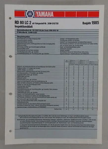 Hoja De Inspección Yamaha RD 80 LC 2 Tipo 30W Año 1985 - Imagen 1 de 1