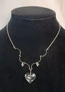  Collar de joyería de moda usado 18" genuino corazón de cristal real tono plateado  - Imagen 1 de 2