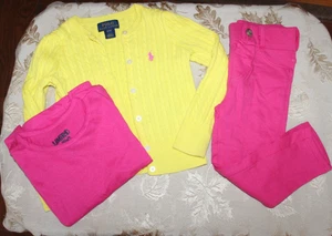 POLO RALPH LAUREN Cárdigan Amarillo Tejido con Cable Suéter y LIMITADO TOO Pantalones/Top 3T - Imagen 1 de 9