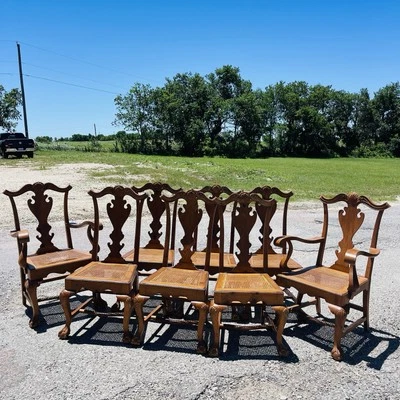 Juego de 8 asientos de caña de pino acento de comedor oficina en casa 6 sillas laterales 2 sillones Foto 1 de 4