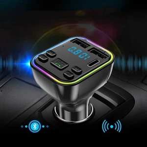 Bluetooth 5.0+ PD BT Hands-Free FM Transmitter Adapter Wireless 2USB Car - Picture 1 of 11