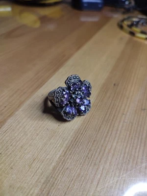 Grande Fiore Argento Sterling Viola Ametista Argento 925. Diametro 2cm - Immagine 1 di 4