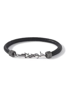 Saint Laurent Opyum Mens Embellished Textured-Leather & Silver-Tone Bracelet NIB - Picture 1 of 8