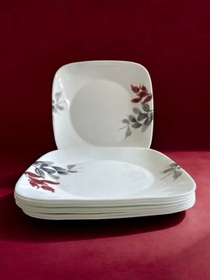 Corelle Vitrelle Kyoto Leaves Red Square Set Of 8 Dinner 10.5” EUC - Image 1 of 4