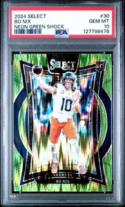 2024 Panini Select - Concourse Bo Nix #30 Neon Green Shock Prizm /599 RC PSA 10 - Bild 1 von 2