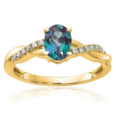 14K Solid Yellow Gold Oval Lab Alexandrite Diamond Ring - Image 1 of 4