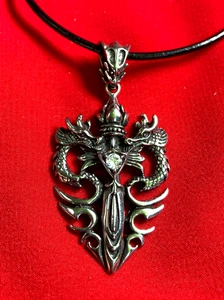 Double Dragon Shield Medieval Sword Gemstone of Power Necklace - Picture 1 of 6