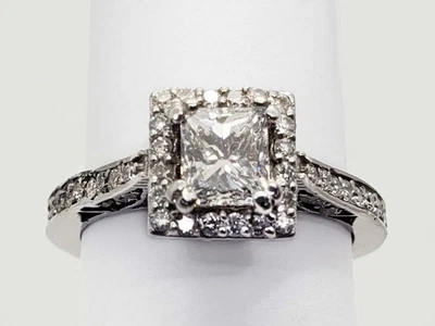 0.96 ctw GIA Princess Natural Diamond Engagement Ring 18k White Gold Size 5 - Image 1 of 4