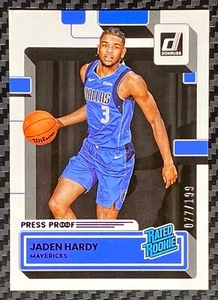 2022-23 Donruss Jaden Hardy Pressa Proof Viola Rated Rookie/199 #235 - Dallas - Foto 1 di 8